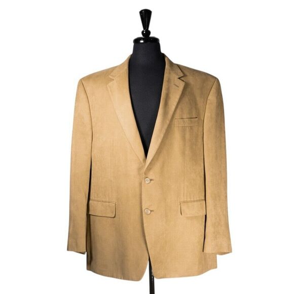 Chaps Ralph Lauren Mens Blazer Beige Faux Suede 2 Button Jacket Sport Coat 46R - Picture 1 of 9